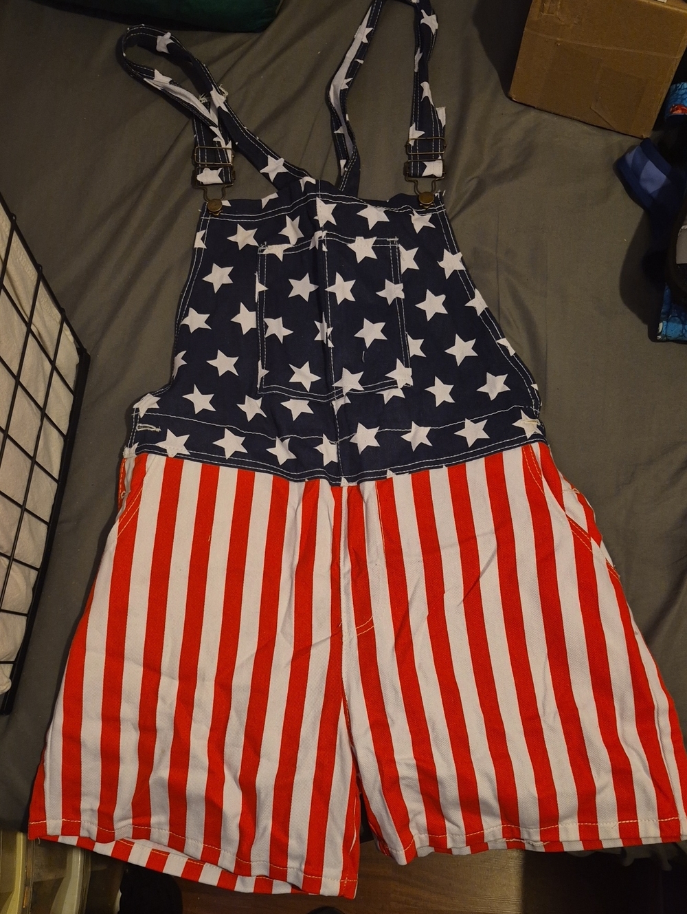 Flag Print Star & Stripe Overalls - Red, White & Blue